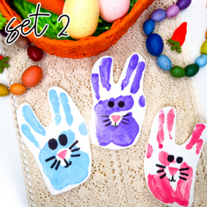 handprint crafts that have a face drawn on in marker to look like a bunny