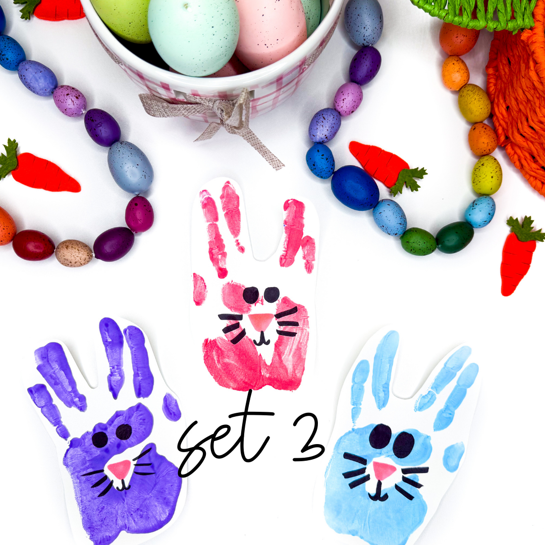 handprint crafts that have a face drawn on in marker to look like a bunny