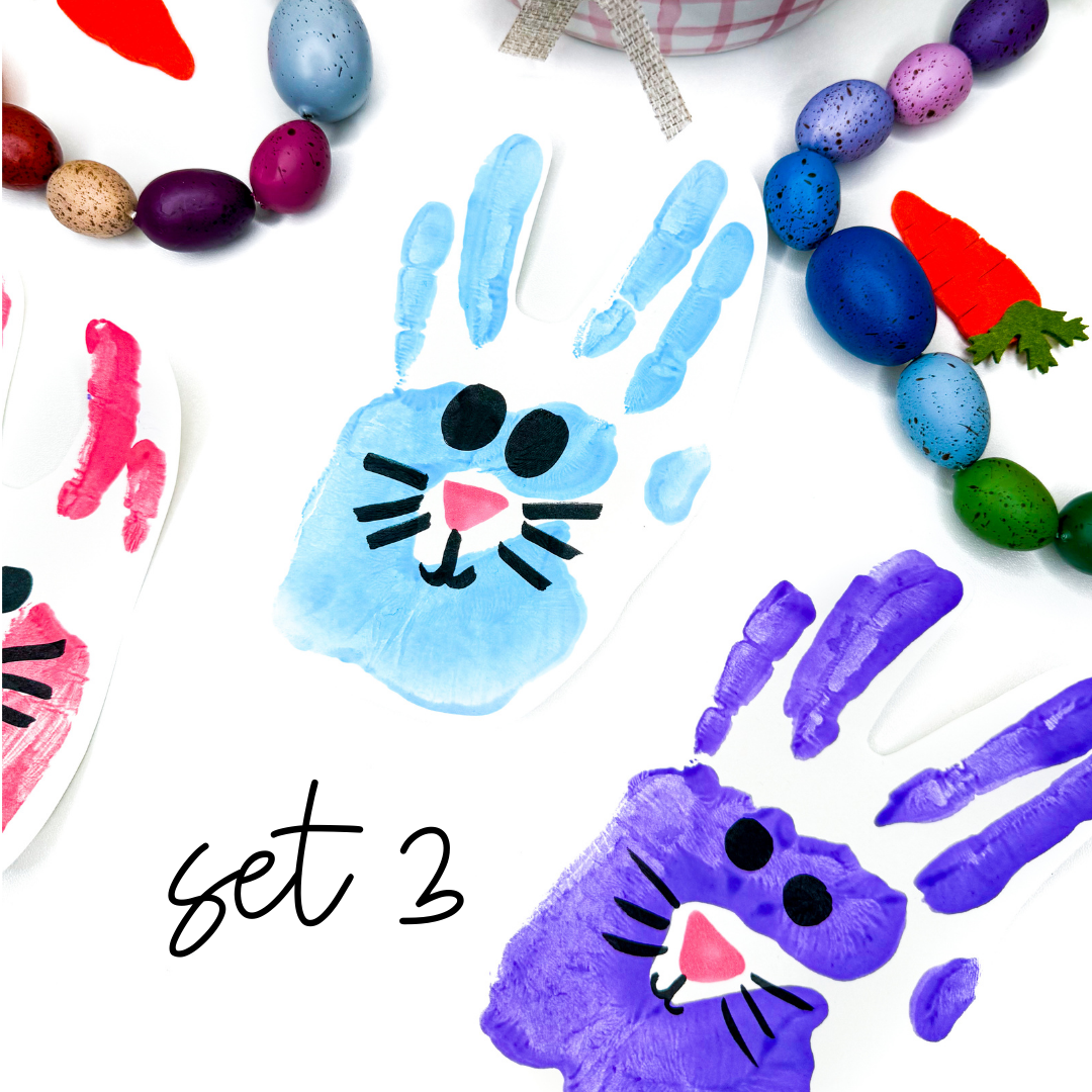 handprint crafts that have a face drawn on in marker to look like a bunny