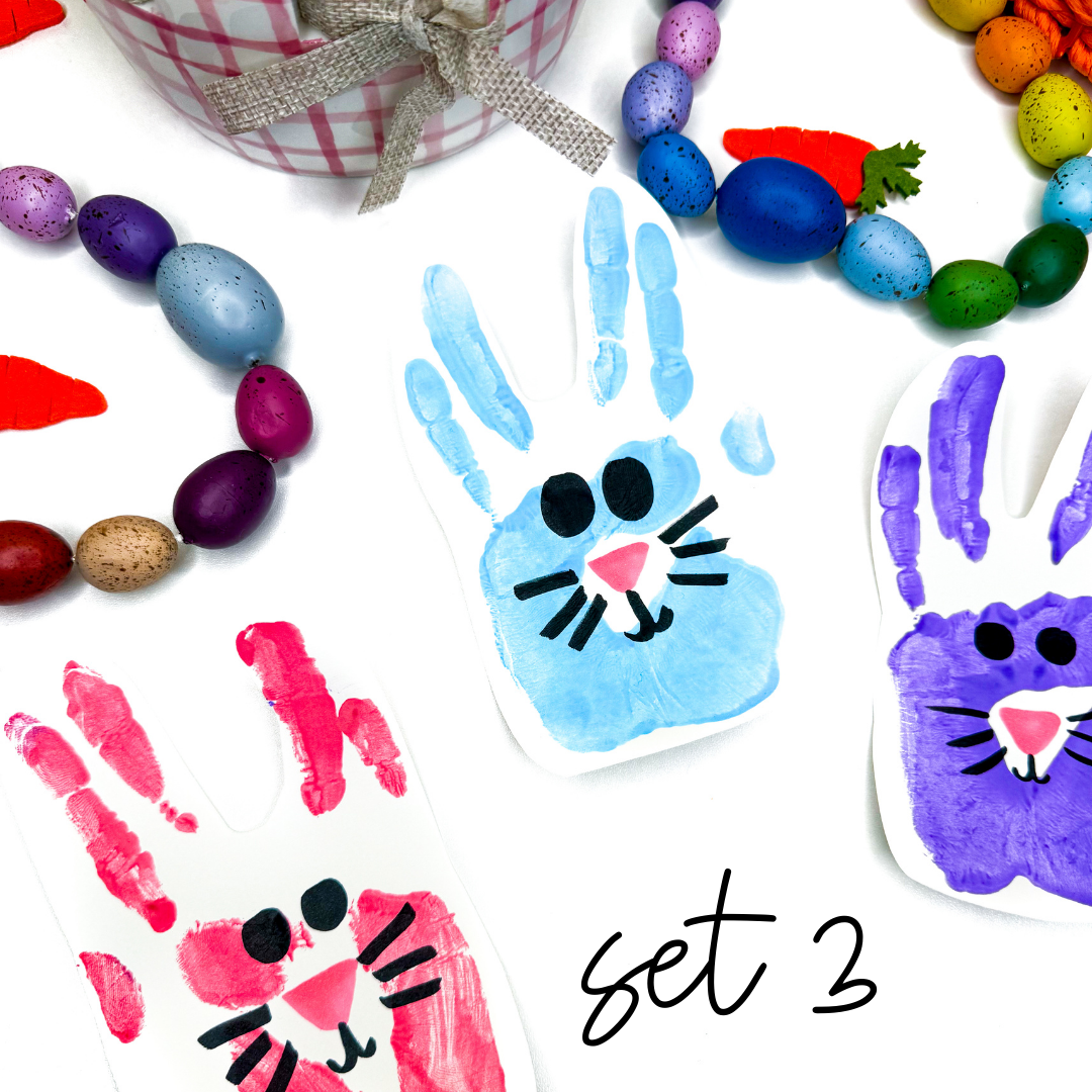 handprint crafts that have a face drawn on in marker to look like a bunny