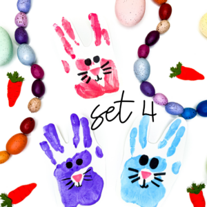 handprint crafts that have a face drawn on in marker to look like a bunny