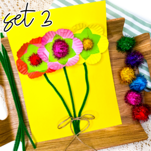 cupcake liners with a pom pom in the middle to look like a flower